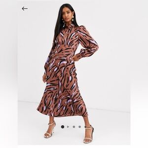 ASOS Brown and Purple Long Sleeve Dress
